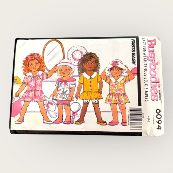 Vintage 1990s Butterick Sewing Pattern 6094 Childrens Top Jumpsuit Shorts Sz 4-6 - Picture 1 of 2